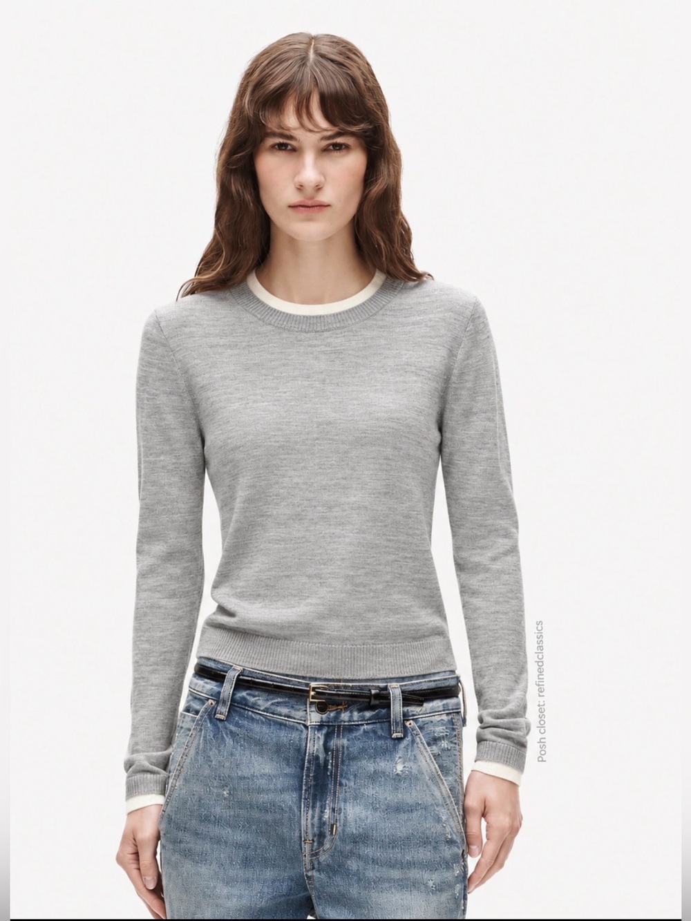 J.Crew Carolyn layered crewneck sweater in merino wool in heather grey